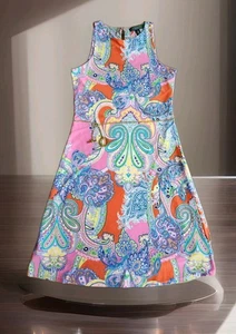 Lauren Ralph Lauren Paisley Belted Dress Sz Sp - Picture 1 of 15