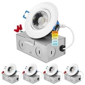 Luxrite 3 Inch Gimbal LED Recessed Light 8W 5CCT 2700K-5000K 600 IC ETL (4 Pack) - Picture 1 of 7