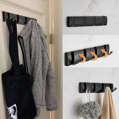 Foldable 4 Hooks Coat Hooks Wall Mounted Drying Towel Rail Clothes Hanger Rack - Image 1 of 4