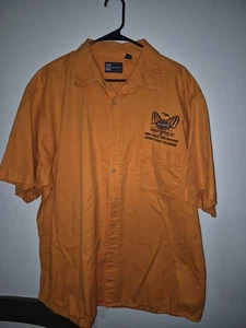 Harley Davidson 2 XL Embroidered Orange Button Up Shirt Short Sleeve TAMPA  - Picture 1 of 4