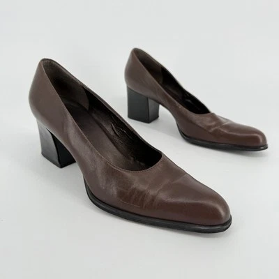 Zapatos de salón de cuero Nine West de colección años 90 tacones en bloque talla 10 minimalistas Y2K oficina retro Foto 1 de 4