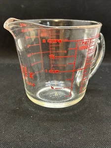 VTG 1940s PYREX 16oz / 2 Cup Glass Measuring Cup w/ D Handle Red Lettering #516 - Picture 1 of 12