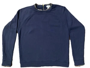 J Crew Womens Navy Sweatshirt Flower Plaid Ruffle Trim Preppy Casual Size M - Picture 1 of 4
