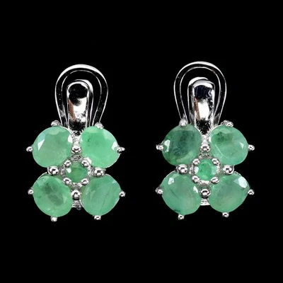 925 Sterling Silver Earrings Oval Emerald 5x4mm Natural Gemstone Jewelry - Image 1 of 4