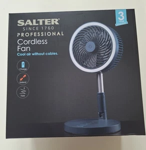 Salter Cordless Foldable Fan LED Ringlight Blue Foldable Extendable USB Recharge - Picture 1 of 5
