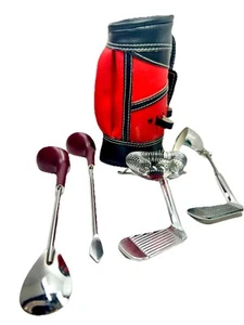 Vintage Miniature Red Golf Bag Martini Making Kit 4 Pc Set Drinks Golfers Bar - Picture 1 of 20