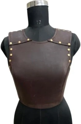 Armadura feminina corpo curto couro cuirass peito lutador viking medieval Halloween - Imagem 1 de 4