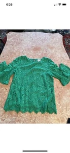 Nanette Lepore Floral Crochet Lace Green Top Women's Blouse XS - Picture 1 of 5