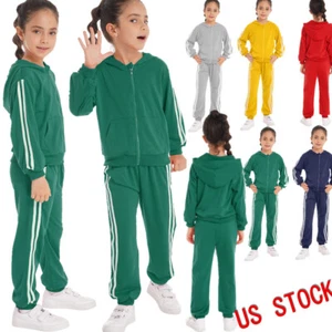 Kids Girls Boys Joggers Set 2-Piece Fleece Hoodie Sweatshirt and Sweatpants - Picture 1 of 68