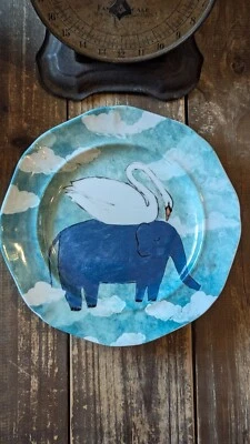 Anthropologie Dessert Plate Rebecca Rebouche The Ringleader Elephant Swan 8” NWT - Image 1 of 4