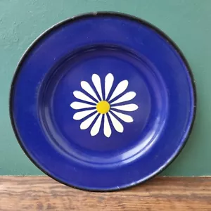 Danish Enamel, dansk navy blue enamel, Daisy pattern, 26 cm - Bild 1 von 8