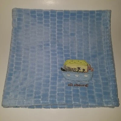 Все на борту Ноева ковчега синий флис Baby одеяло милый жирафов зебр носорогов мягкий - Изображение 1 из 4