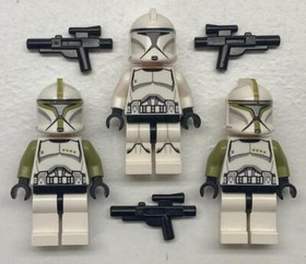 3 Lego Clone Trooper Sergeant Minifigs: Star Wars Figures: Scowl 75000 Olive