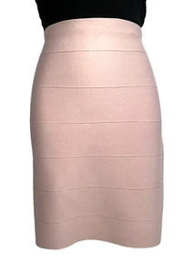 Falda Vendaje Guess Anaria BodyCon Ajustada Elastizada Rayas Laterales Rosa Claro Talla XL - Imagen 1 de 12