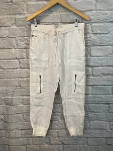 Pantalones de chándal Joie para mujer blancos 100 % lino con cordón talla M - Imagen 1 de 6