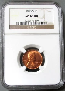 1953 S LINCOLN WHEAT CENT 1C COIN NGC MINT STATE 66 RD - Picture 1 of 2