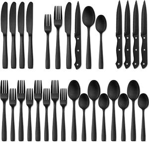 24-Piece Matte Black Silverware Set, Stainless Steel Flatware Cutlery, Kitchen - Picture 1 of 12