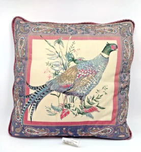 Vintage Double Sided Pheasants Pillow Paisley Wild Bird Club Hunt Cabin 16x16” - Picture 1 of 7