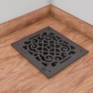Black Air Vent Cover Grille Floor With Rose Thorne Design 13.8" H x 15.8" W - Picture 1 of 9