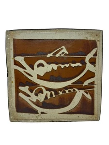 Vintage Eric Norstad Studio Kunstkeramik ~ MCM ~ große quadratische 10" Platte Fischfliese - Bild 1 von 3