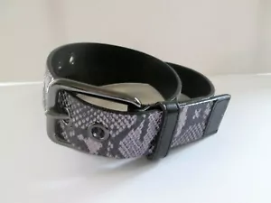 VIA SPIGA Italian LEATHER BELT L Black & Lavender REPTILE SNAKE PRINT LARGE - Picture 1 of 2