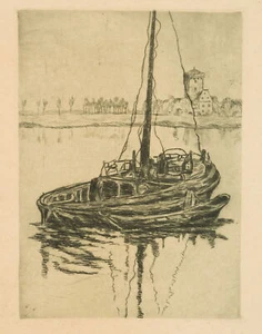 Kahn auf dem Wasser, Radierung Realismus Fischen 1900-1924 Unbekannt (20.Jhd) - Picture 1 of 4