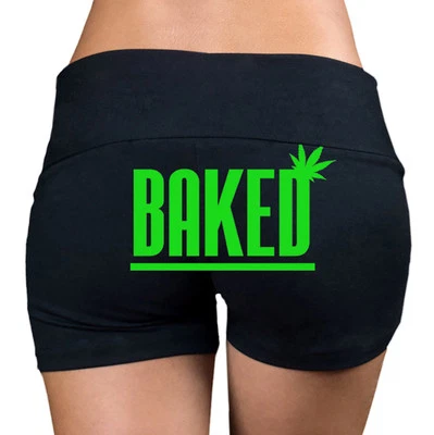 Junior's Baked Weed Leaf Shorts Black Booty Dance Gym Workout Legging Kush V358 - Image 1 of 2