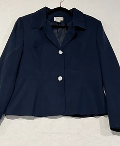 Vintage 100% Seide dunkelblau 2 Knopf Blazer gefüttert Karriere Business Übergröße 16 - Bild 1 von 7