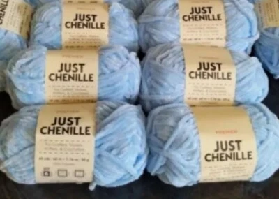 6 Skeins Premier Just Chenille Chunky Yarn LIGHT BLUE Crochet Craft Knitting - Image 1 of 4