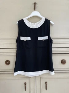 Blusa Edward Achour Paris Colorblock Sin Mangas Negra Blanca Italia 36 US4 - Imagen 1 de 11