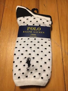POLO Ralph Lauren Womens Socks Trouser Blk Wht Polka Dots Embroidered Polo Pony - Picture 1 of 10