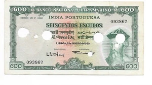 India portoghese 600 scudi 1959 fine annullata - Foto 1 di 2