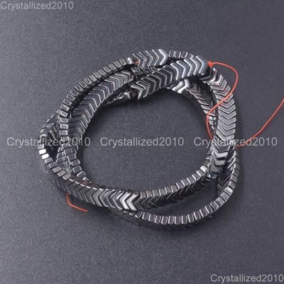 Cuentas espaciadoras con punta de flecha en forma de V de piedras preciosas de hematita natural metálicas mate 16" Foto 1 de 4