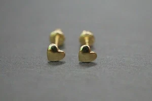 14K Solid Yellow Gold 3.5MM Tiny Small Polished Heart Scew Back Earrings. - Picture 1 of 9