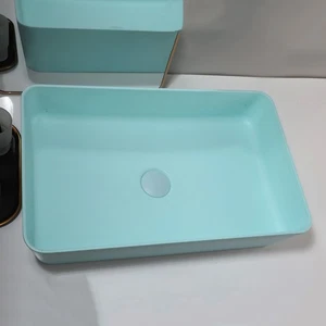 Lavabo da bagno in resina pietra con scarico pop up 22,4" blu vaso lavandino - Foto 1 di 9
