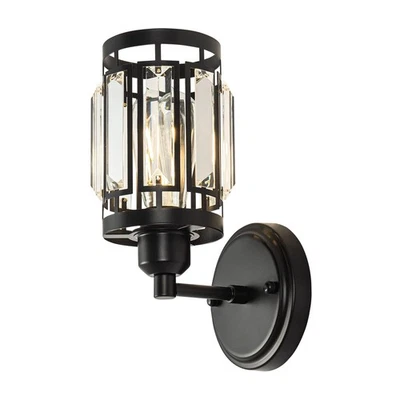 Aplique de pared de cristal de 1 luz con acabado negro, fijación de luz de pared moderna... Foto 1 de 4