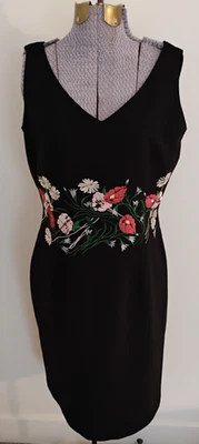 Vestido recto Donna Morgan para mujer 4 negro bordado floral cóctel fiesta en muy buena condición Foto 1 de 4