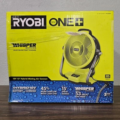Ryobi ONE+ 18V Cordless Hybrid Whisper Series 12" Misting Air Cannon Fan - Image 1 of 4