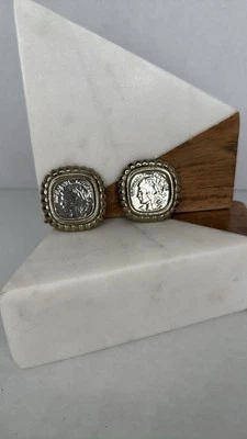 Винтажные серьги-клипсы Estate из серебра с золотыми краями в стиле французской монеты E29 - Изображение 1 из 4