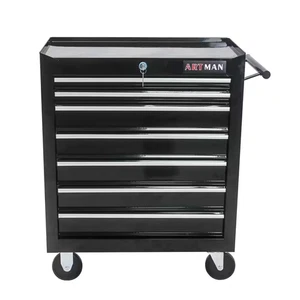 7-Tier Metal 4-Wheeled Multi-Functional Cart in Black with Handle - Picture 1 of 12