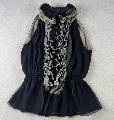 Blusa negra sin mangas con volantes Neiman Marcus para mujer talla XS Robert Rodriguez Foto 1 de 4
