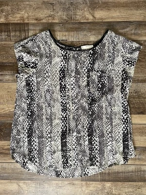 KENAR Women’s Snake Print Short Sleeve Blouse Top Black White Gray Size M - Image 1 of 4