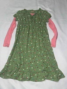 OshKosh Girls Dress Size 8 Green Floral Long Sleeve Layered Look Casual - Picture 1 of 4