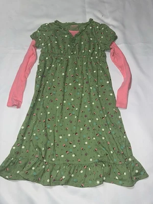 OshKosh Girls Dress Size 8 Green Floral Long Sleeve Layered Look Casual - Image 1 of 4