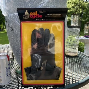 NEW CAL CYCLE Vintage Black Leather Motocross/Motorcycle Gauntlet Gloves ~ Small - Bild 1 von 3
