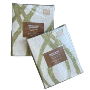 Juego de 2 paneles de ventana de celosía West Elm 48x84 algodón puerro verde - Imagen 1 de 4