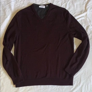 Calvin Klein Extra Fine Merino Wool V-Neck Sweater Purple Men’s Size Large - Bild 1 von 6