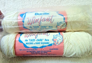 2 Vintage Bucilla Winfant 100% Dupont Orlon Acrylic Yarn Ivory 1 oz Each NEW - Picture 1 of 5