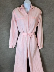 Vintage 70s 80s Romper Playsuit S One Piece Pockets Pink Pant Suit Belted Barbie - Picture 1 of 20