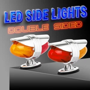 2x Mini LED Red Amber Double Face Side Marker Light Truck Trailer Warning Lamp - Picture 1 of 9